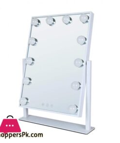 Leadzones Makeup Mirror with Lights,12 LED Vanity Light-up Mirror,Professional Mirror with Smart Touch Control 3 Colors Dimable and 360°Rotation for Dressing Room Bedroom,White
