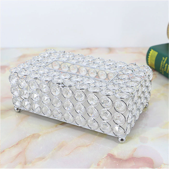 Luxury Crystal Glass Napkin Tissue Box Holder Bedroom Office Hotel Cafe