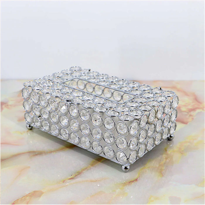 Luxury Crystal Glass Napkin Tissue Box Holder Bedroom Office Hotel Cafe
