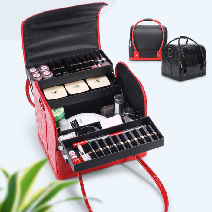 Make Up Bag For Travel Storage Bags Waterproof Makeup Bag Cosmetic Case Brush Holder With Adjustable Divider- Cosmetic Case