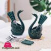 Nordic Luxury Ceramic Stainless Steel Fruit Fork Set Creative Fashion Dessert Forks Swan Base Cake Dessert Ice Cream Fork Spoon|Dinnerware Sets
