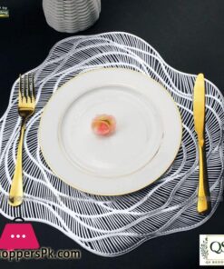2Pcs / 4Pcs PVC Placemats & Coaster ( Silver Color) Hollow Out Rose Flower Non Slip Dining Table Mats Coaster Home table Decoration QS Bedding