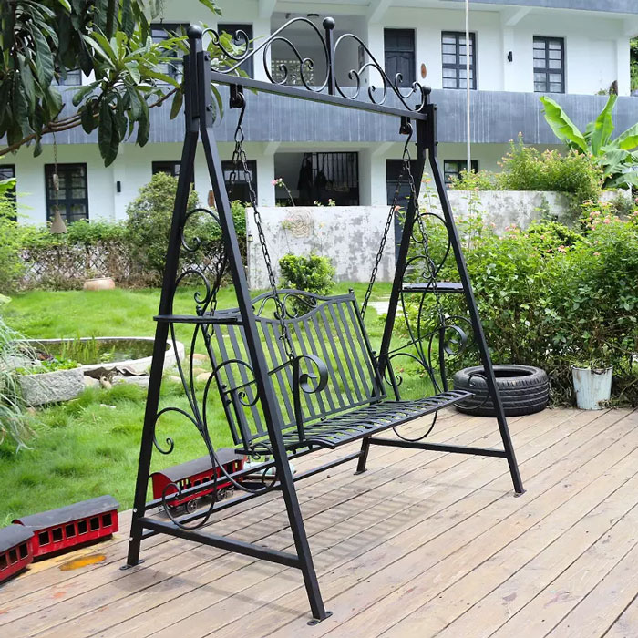 Rod Iron Black Patio Garden Outdoor Lawn Swing