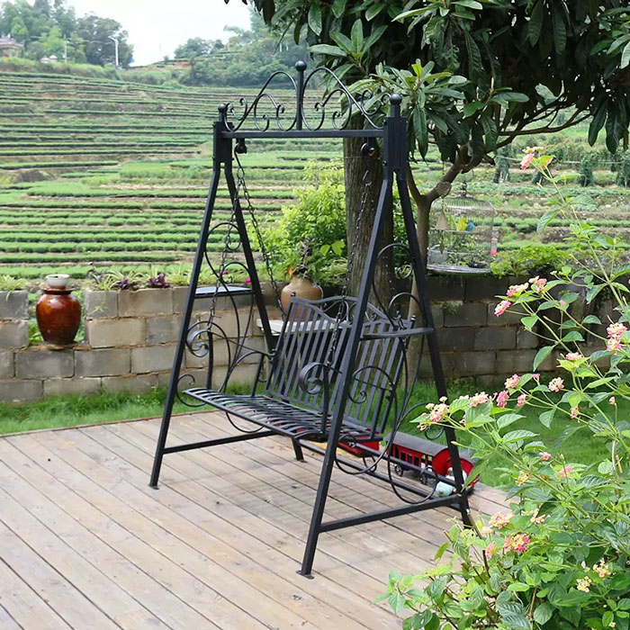 Rod Iron Black Patio Garden Outdoor Lawn Swing