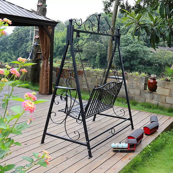 Rod Iron Black Patio Garden Outdoor Lawn Swing