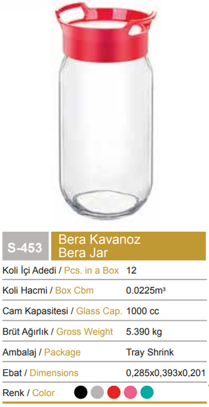 Sarina Bera Jar Storage Jar 1000Ml - S453 Turkey Made