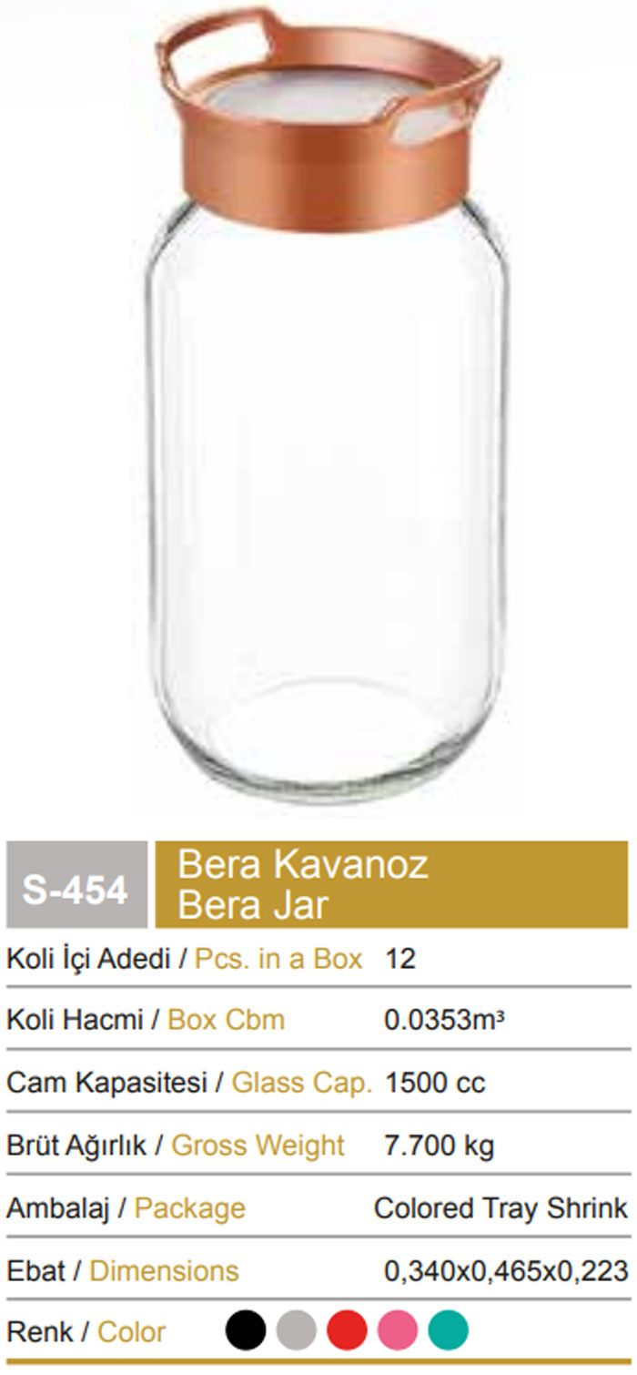 Sarina Bera Jar Storage Jar 1500Ml - S454 Turkey Made