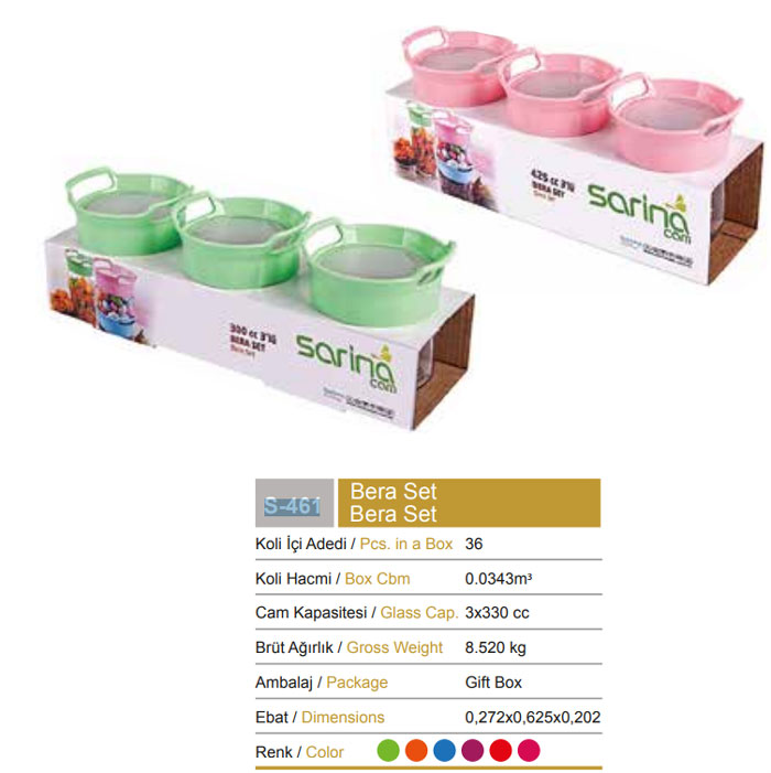 Sarina Bera Stackable Jar Set Of 3 - S461 - 3X330Ml - Turkey Made