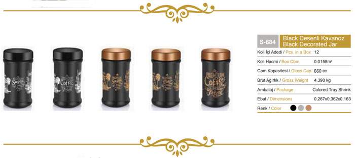 Sarina Black Decorated Set 660Ml - S684 - Turkey Made