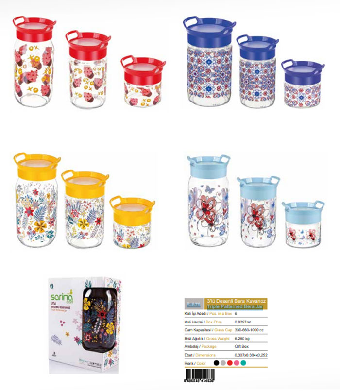 Sarina Decorated Bera Jar Triple - S679 - Turkey Made