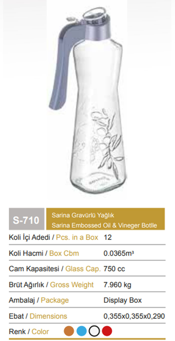 Sarina Embossed Oil Bottle 750Ml - S701 Turkey Made