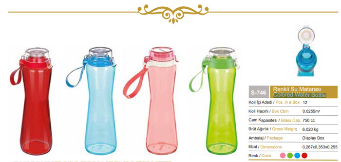 Sarina Glassware Color Water Bottle 750Ml - S746 - Turkey Made