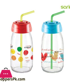 Sarina Glassware Decorated Fruit Juice Bottle with Straw 250ML - S770 - Turkey Made
