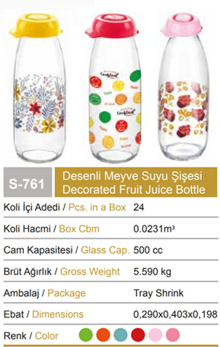 Sarina Glassware Decorated Milk Bottle 250Ml - S767 - Turkey Made