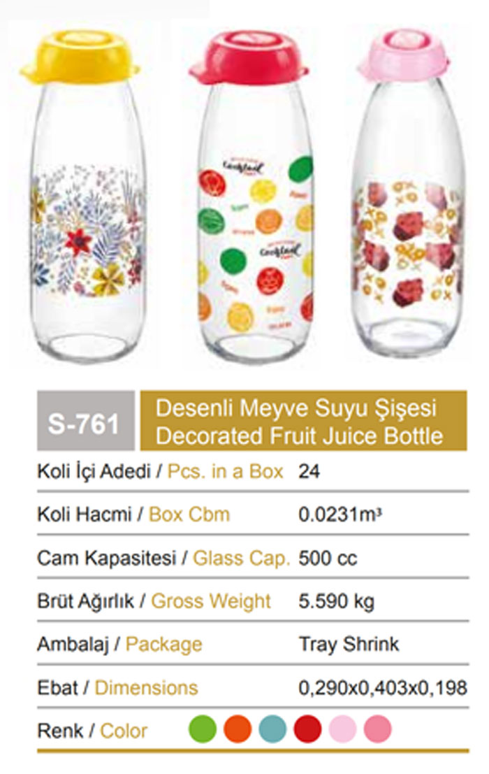 Sarina Glassware Decorated Milk Bottle 500Ml - S761 - Turkey Made