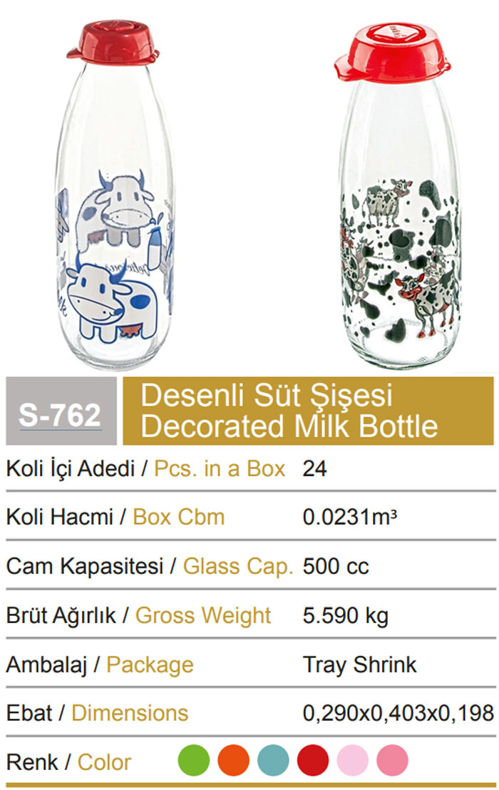 Sarina Glassware Decorated Milk Bottle 500Ml - S762 - Turkey Made