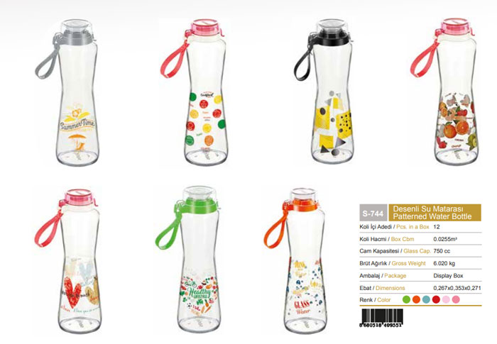 Sarina Glassware Patterned Water Bottle 750Ml - S744 Turkey Made