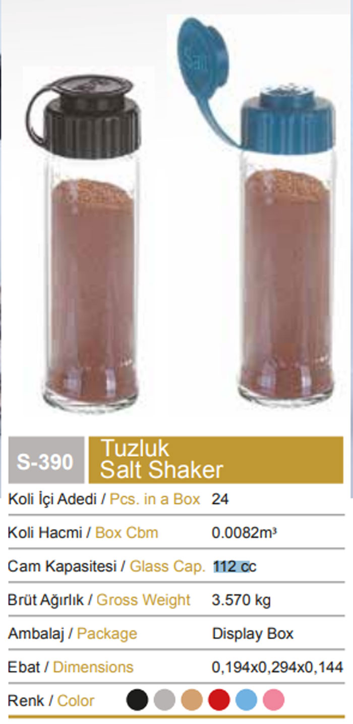 Sarina Glassware Salt Shakers Bottle 112Ml - S390 Turkey Made