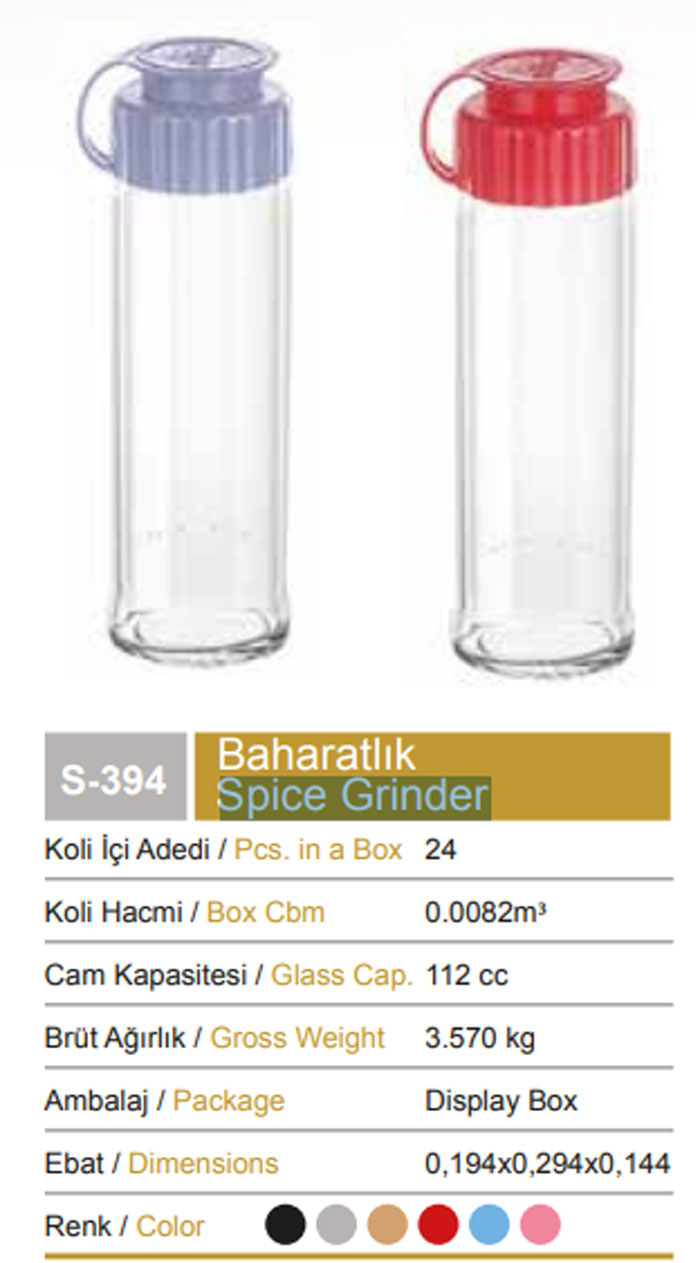 Sarina Glassware Spice Grinder Bottle 112Ml - S394 Turkey Made 4 Sarina Glassware Spice Grinder Bottle 112Ml - S394 Turkey Made