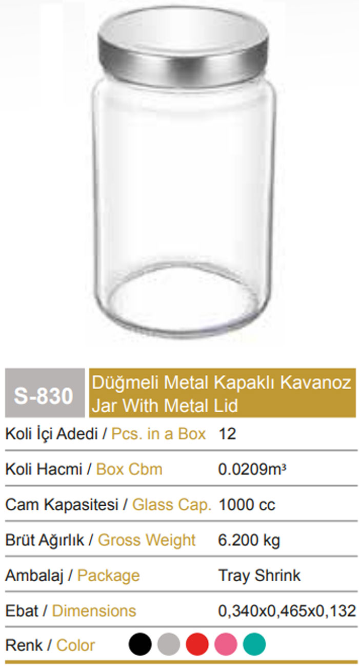 Sarina Metal Lid Pantry Jar 1000Ml - S830 - Turkey Made