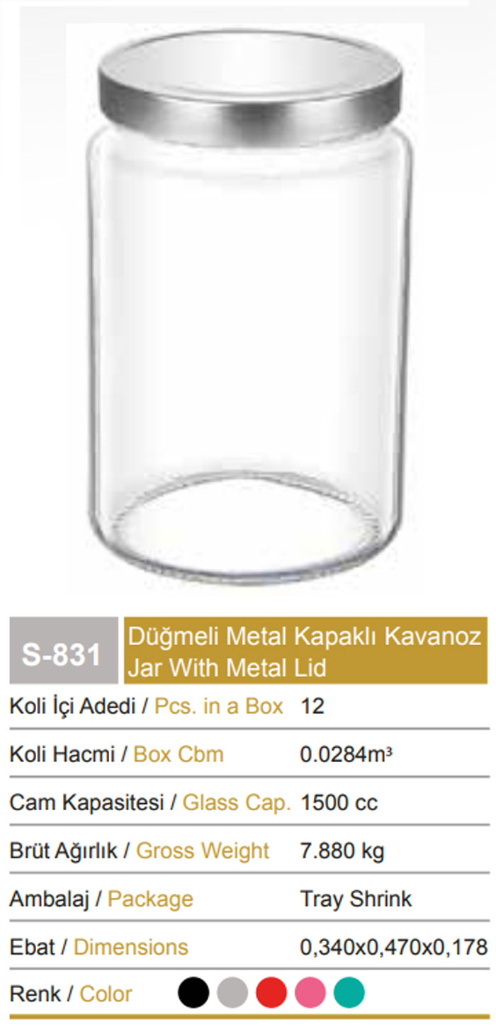 Sarina Metal Lid Pantry Jar 1500Ml - S831 - Turkey Made