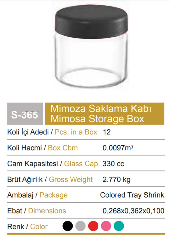 Sarina Mimosa Storage Jar 330Ml - S365 Turkey Made