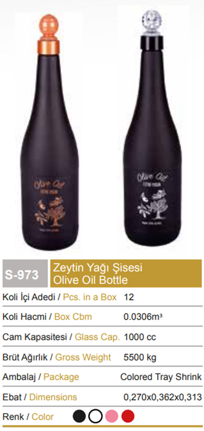 Sarina Glassware Opaque Bottle 1000Ml - S973 - Turkey Made