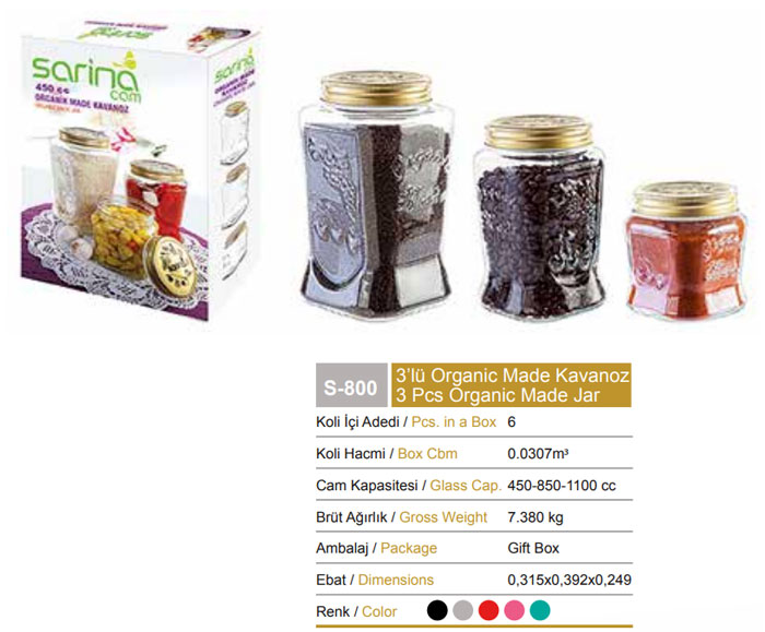 Sarina Organic Made Jar Triple - S800 - Turkey Made