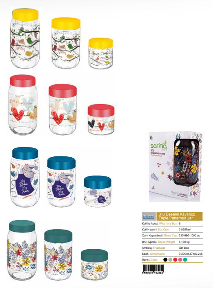 Sarina Patterned Jar Set Of 3 - S673 - Turkey Made