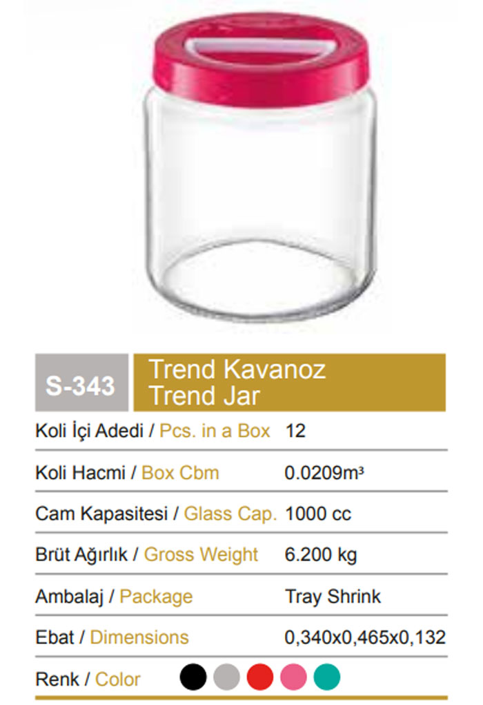 Sarina Trend Jar With Handle 1000Ml - S343 Turkey Made