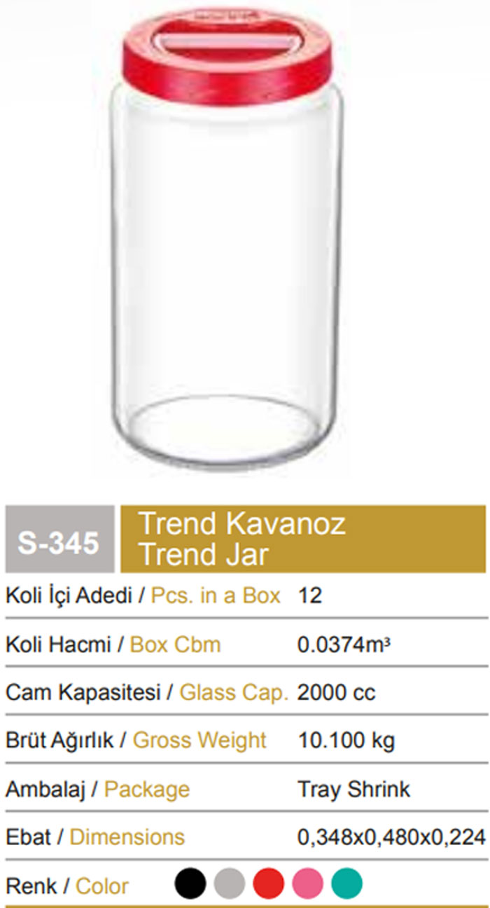 Sarina Trend Jar With Handle 2000Ml - S345 Turkey Made