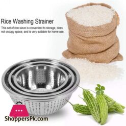 3 Pack Stainless Steel Rice Sieve Rice Washing Bowl Filter Strainer Drainer Kitchen Colander For Vegetables Fruit Pasta Noodles