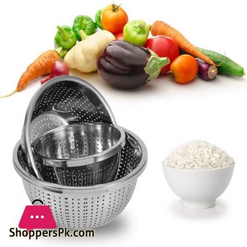 3 Pack Stainless Steel Rice Sieve Rice Washing Bowl Filter Strainer Drainer Kitchen Colander for Vegetables Fruit Pasta Noodles