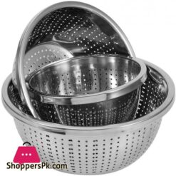 3 Pack Stainless Steel Rice Sieve Rice Washing Bowl Filter Strainer Drainer Kitchen Colander For Vegetables Fruit Pasta Noodles