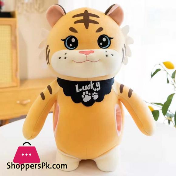 IDSUMR Stand Tiger Plush Toy Soft Tiger Stuffed Toy with Hand Warmer Pillow Dolls for Kids Gift Year of The Tiger Mascot Doll Home Decor(25cm,Yellow)