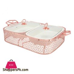 Dual Casserole Dishes On Rose Gold Rack With Burners