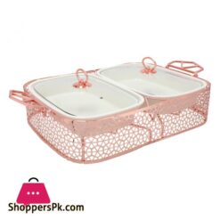 Dual Casserole Dishes On Rose Gold Rack With Burners