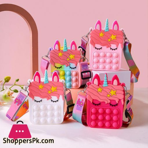 Unicorn Pop It Bubble Bag Rainbow Fidget Toy Sling Bag for Kids Girls