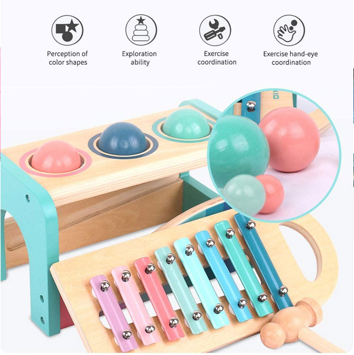 Wooden Hammer And Ball Toy And Xylophone Set Tap Toys And Xylophone Toy For Baby Toddlers- Wooden Musical Toys For Kids