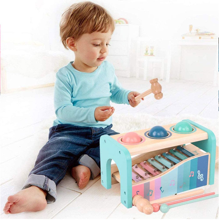 Wooden Hammer And Ball Toy And Xylophone Set Tap Toys And Xylophone Toy For Baby Toddlers- Wooden Musical Toys For Kids