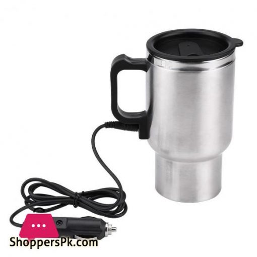 12V 450ml Electric In‑car Stainless Steel Travel Heating Cup Coffee Tea Car Cup Mug Silver + Black Car Electric Cup|Vehicle Heating Cup