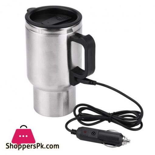 12V 450ml Electric In‑car Stainless Steel Travel Heating Cup Coffee Tea Car Cup Mug Silver + Black Car Electric Cup|Vehicle Heating Cup