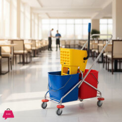 60 Liter Commercial Restaurant Janitorial Cleaning Rolling Industrial Mop Bucket With Down Press Wringer Triple - 44 Liter