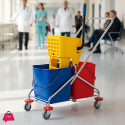 60 Liter Commercial Restaurant Janitorial Cleaning Rolling Industrial Mop Bucket With Down Press Wringer Triple - 44 Liter