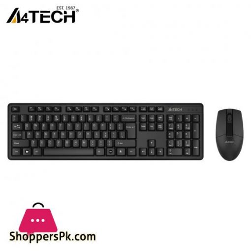 A4Tech 3330NS - NEW ARRIVAL - Wireless Keyboard Mouse Combo Set - 2.4G Wireless - Silent Clicks Mouse - Black