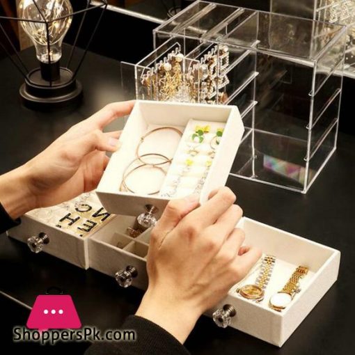 Transparent Jewelry Box Ring Earring Holder Large Capacity Necklace Cosmetic Storage Drawer Dressing Table Organizer|Storage Boxes & Bins