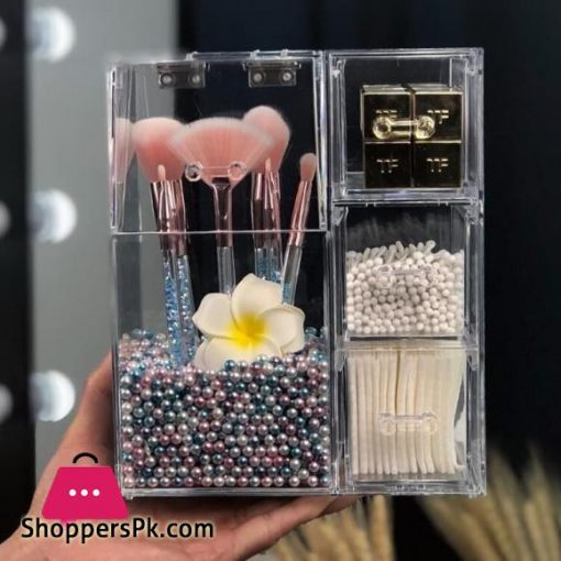 Acrylic Makeup Brush Storage Box Cosmetic Organizer Transparent Jewelry Display Dustproof Plastic Box Multifunctional Large|Storage Boxes & Bins