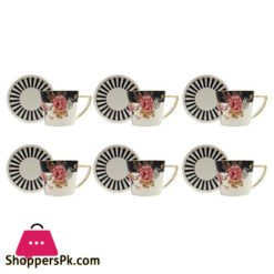 Angela Ceramic Tea Cup Coffee Cup Set With Saucer Set Of 6 Pcs Mk70