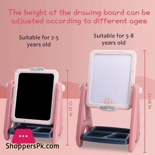 QDH Art Easel for Kids,Pink Double-Sided Magnetic Tabletop Easel,Dry Erase Board for Toddler Chalkboard, Art Accessories with Magnetic Numbers and Letters, Easy to Carry-Gift for Educational Toys