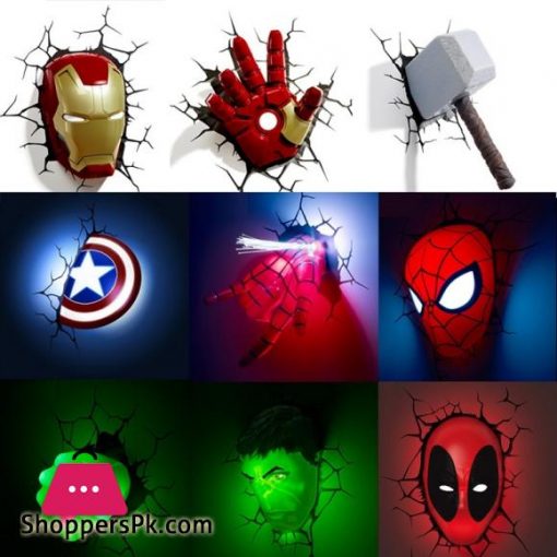 Avengers Series 3D Marvel LED Wall Lamp Living Room Creative Night Light Ironman Hulk Hammer Captain American as Boy's Gift|LED Night Lights